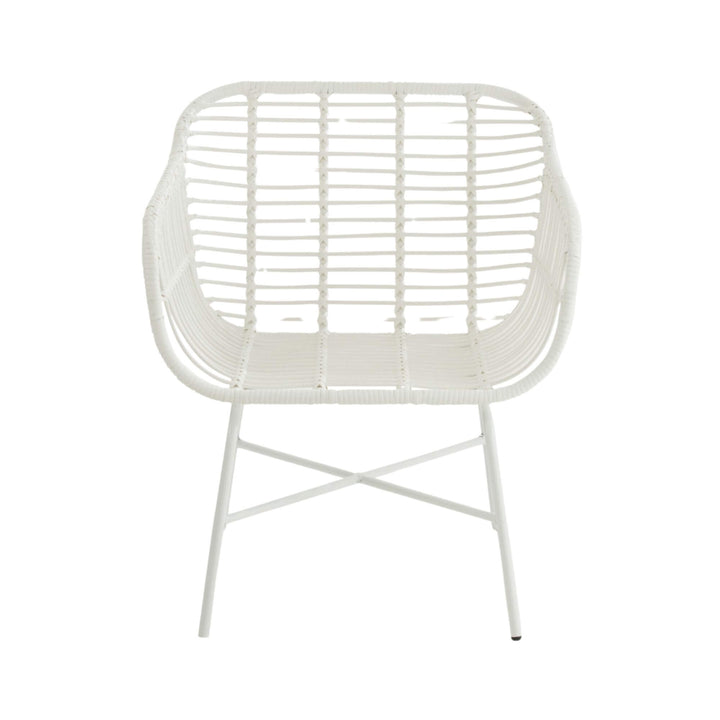 Front view of Cubagua chair in white synthetic rattan with metal legs