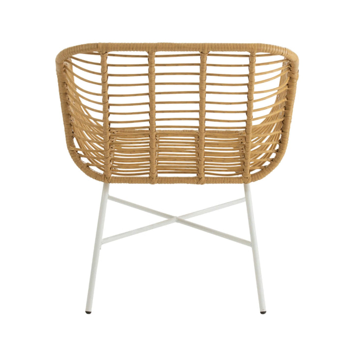 Back view highlighting open rattan weave and metal frame