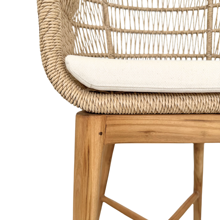 Close-up of Coco Bar Stool cushion in light fabric