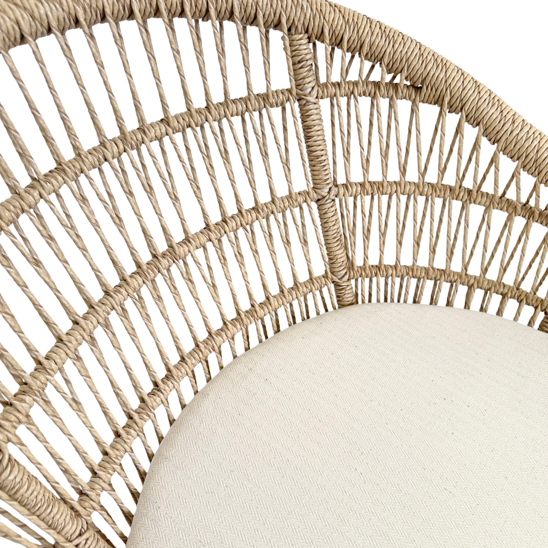Detail of woven synthetic rattan backrest on Coco Bar Stool