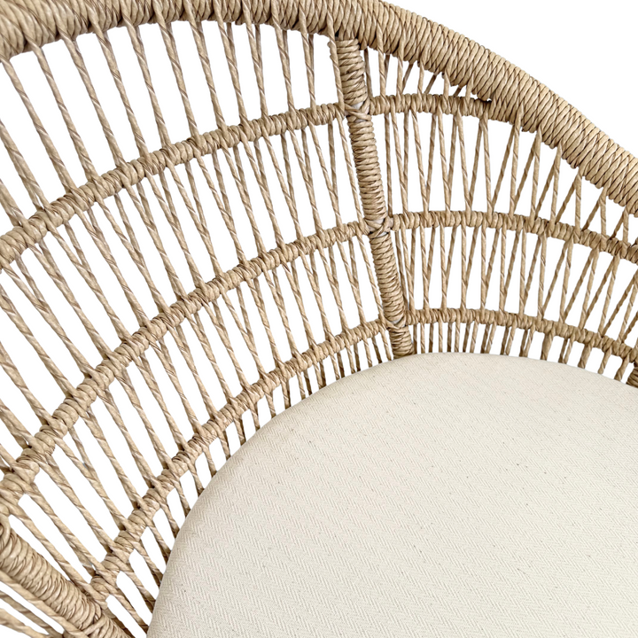 Detail of woven synthetic rattan backrest on Coco Bar Stool