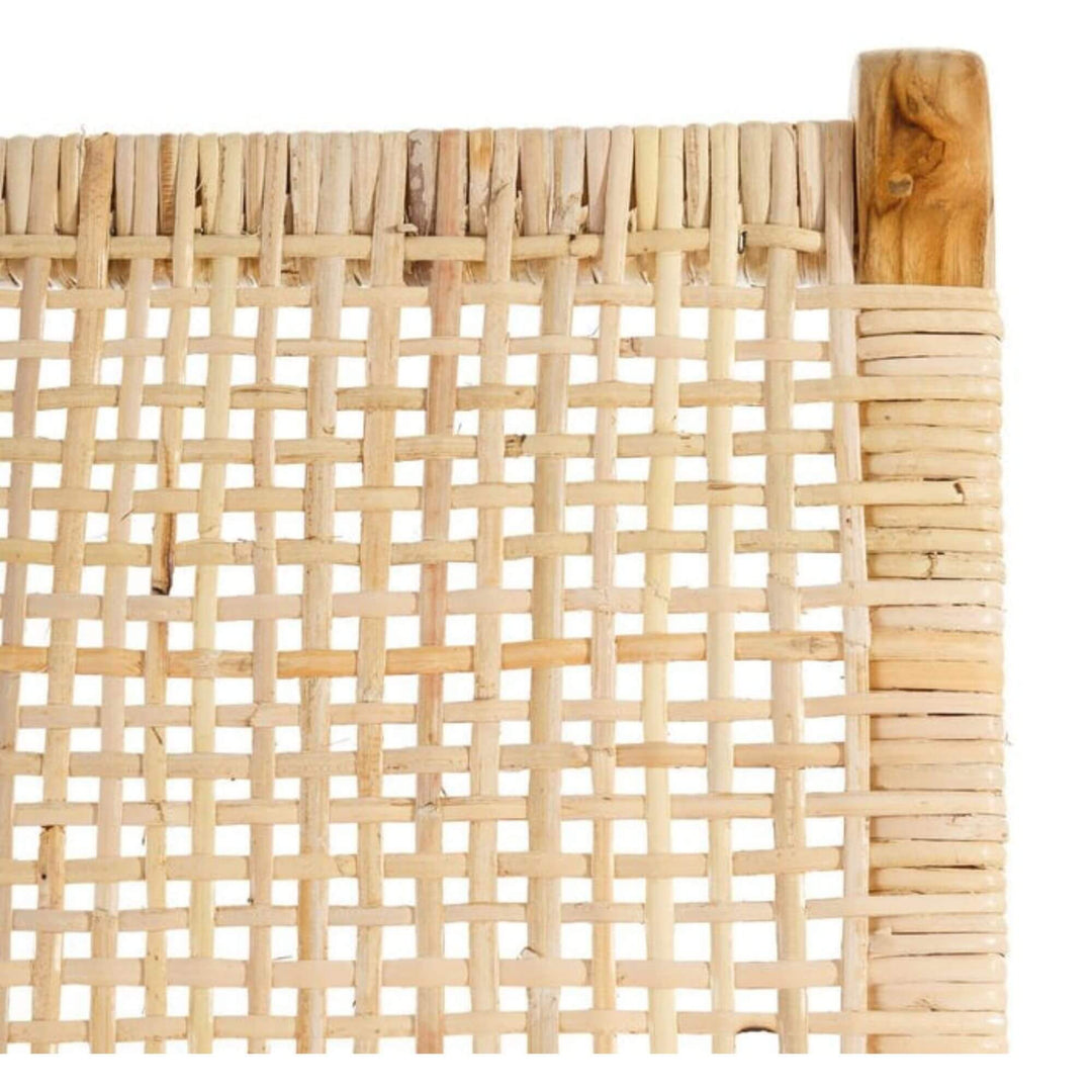 Detailed view of rattan weave pattern on Dane lounge chair backrest