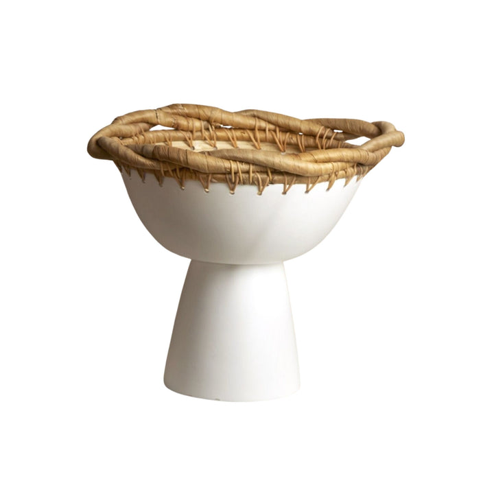 Natural bamboo bowl with woven rim detail, ideal as a decorative centerpiece.