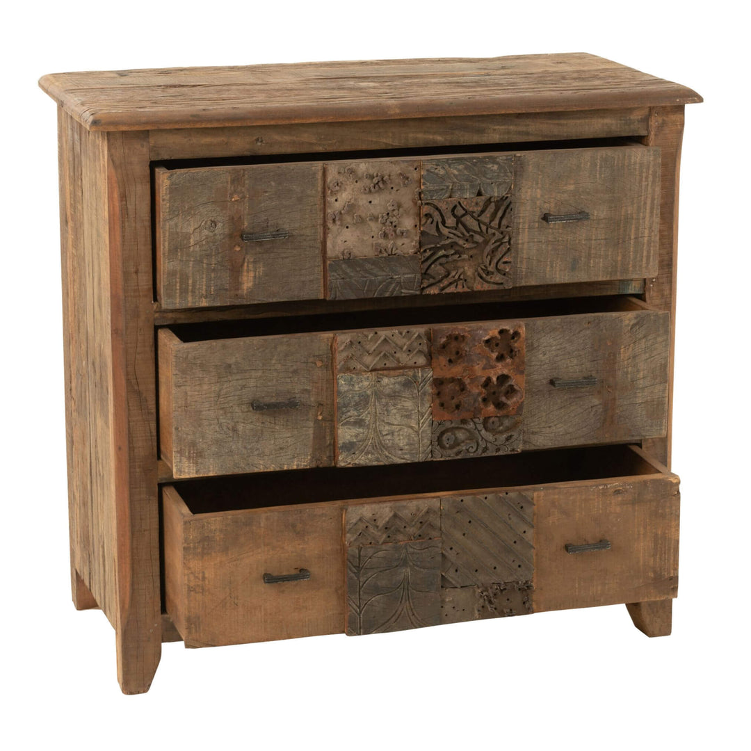 Drawer detail showing reclaimed wood texture and craftsmanship