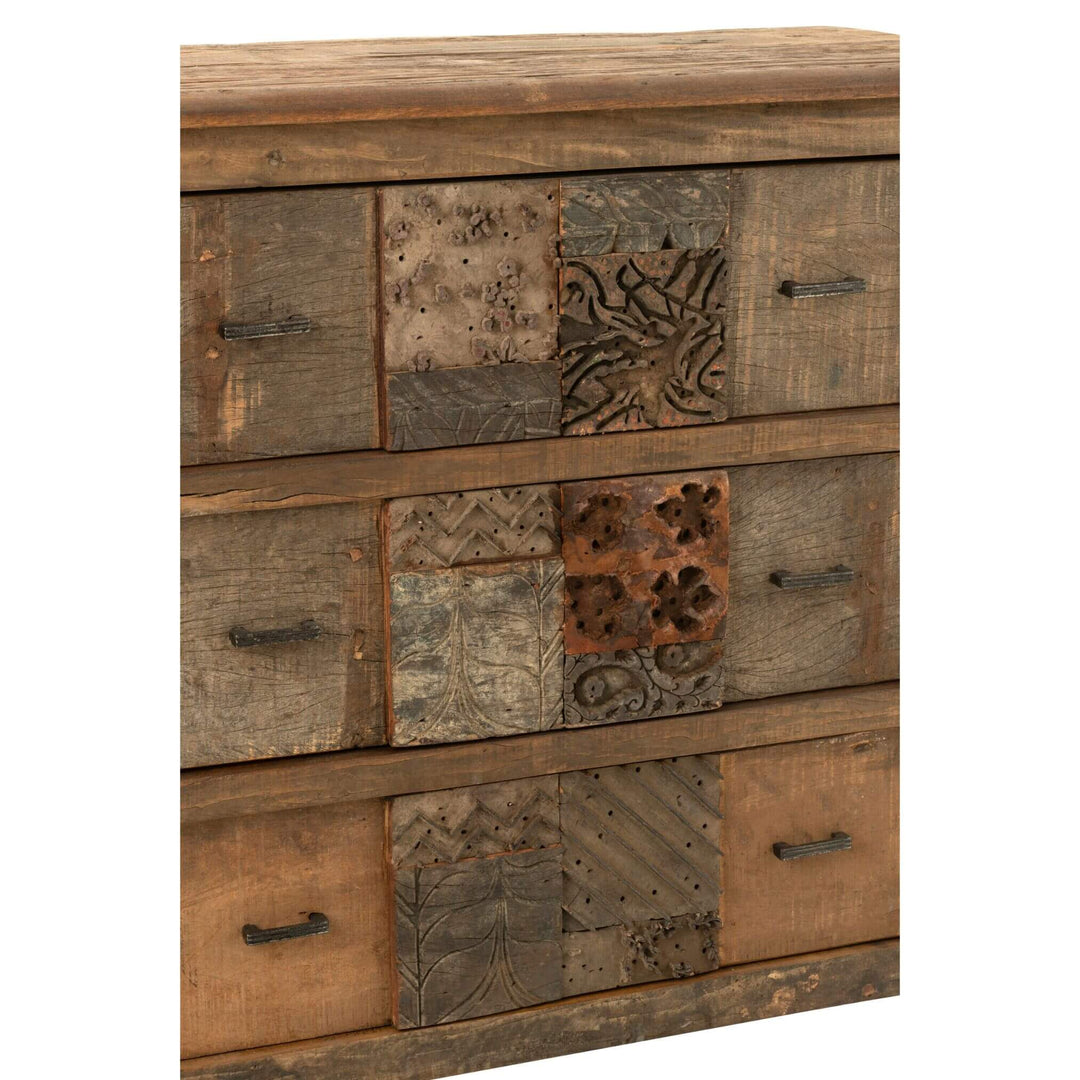 Drawer detail showing reclaimed wood texture and craftsmanship