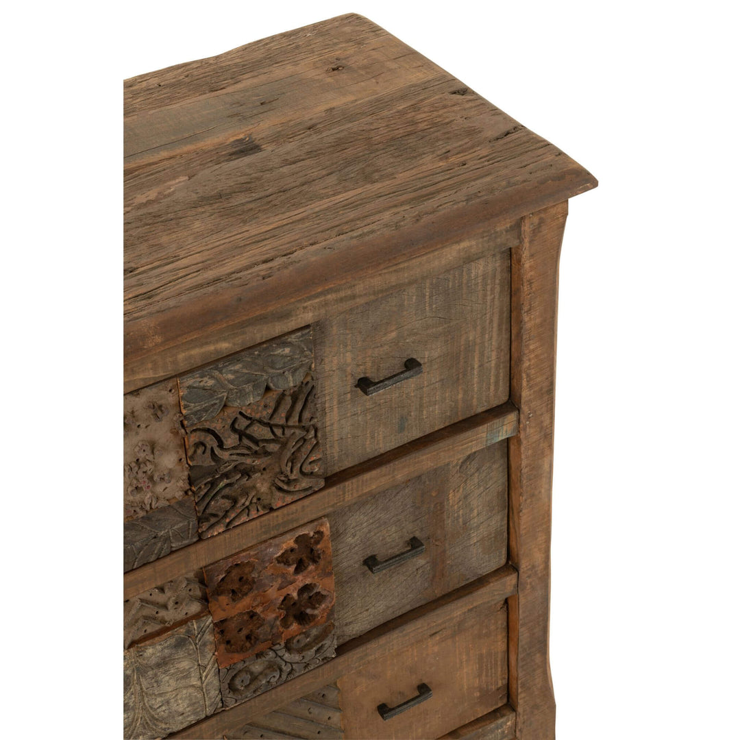 Drawer detail showing reclaimed wood texture and craftsmanship