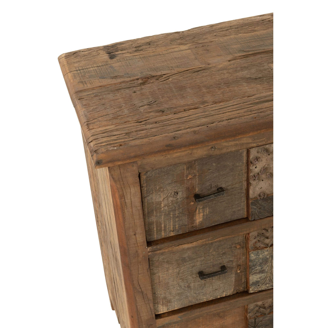 Drawer detail showing reclaimed wood texture and craftsmanship
