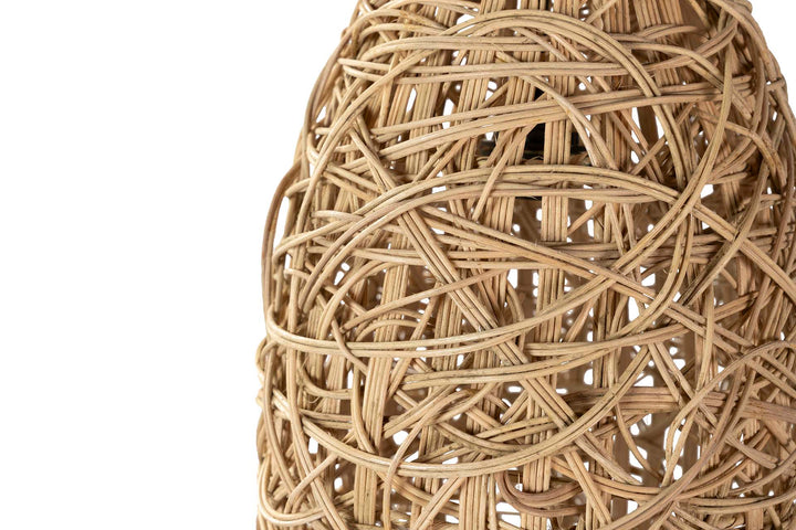 Detailed view of the handwoven rattan pattern on the Dawisu Lamp shade.
