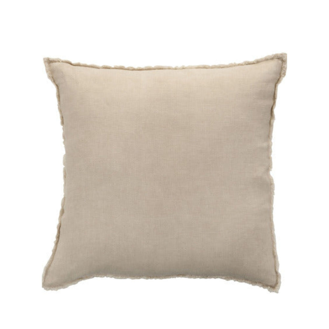 Front view of Deco beige linen cushion with soft textured fabric