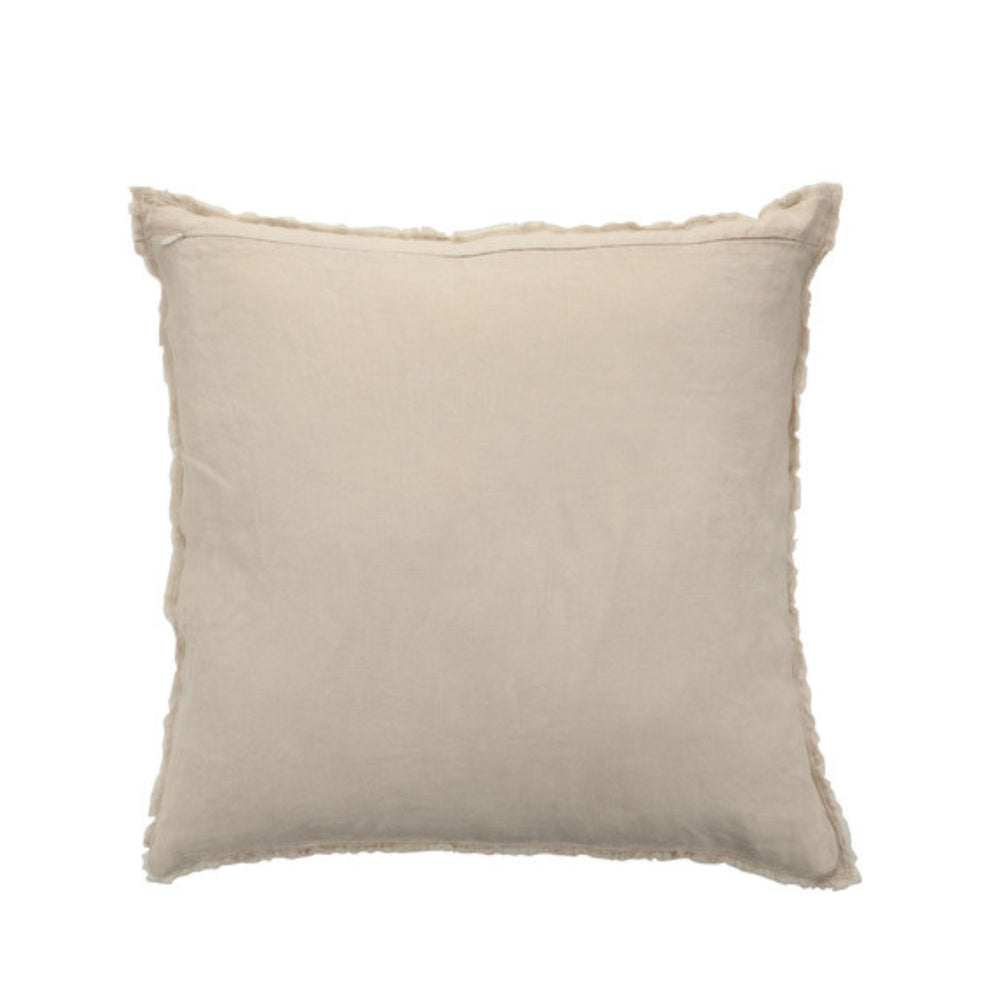 Back view of Deco beige linen cushion in neutral beige tone