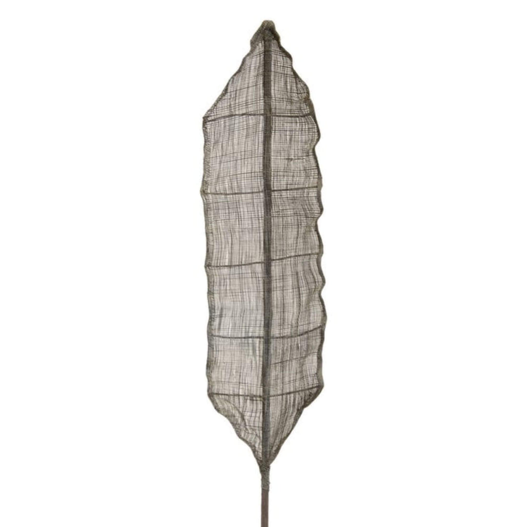 Front view of green decorative leaf made from natural fibers