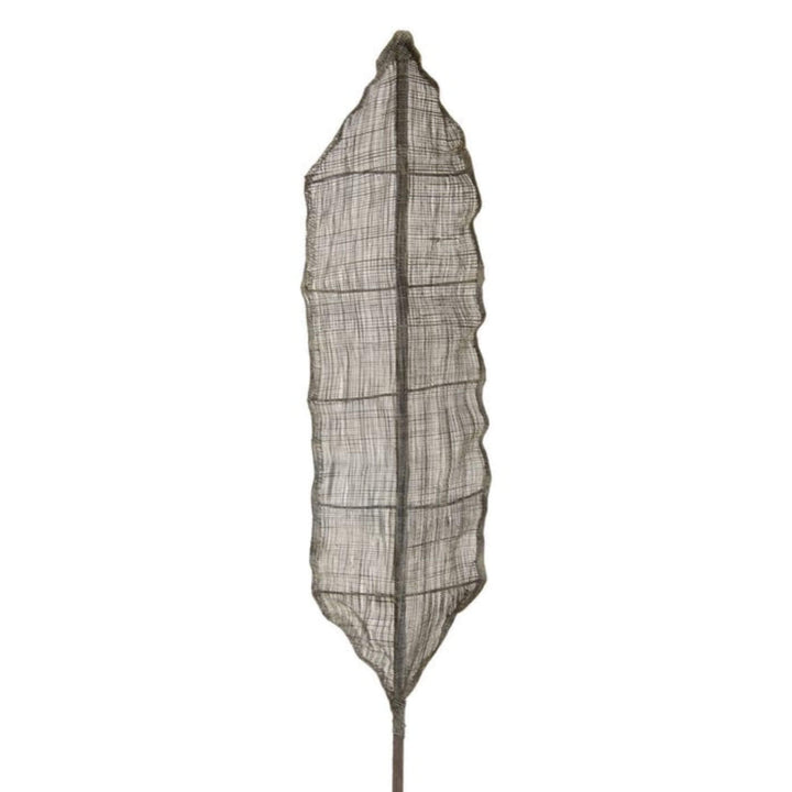 Front view of green decorative leaf made from natural fibers