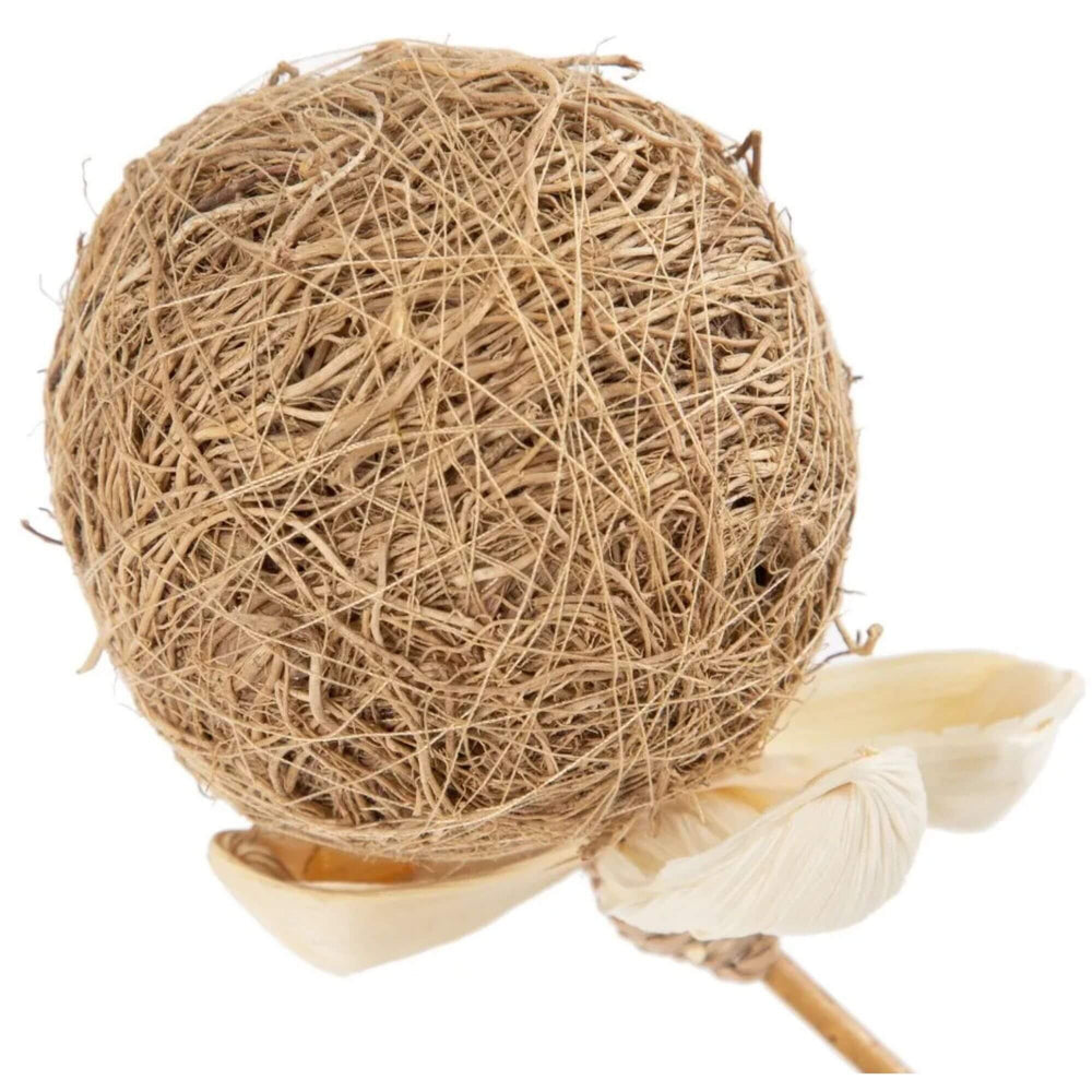Close-up of woven natural fiber ball texture and organic details