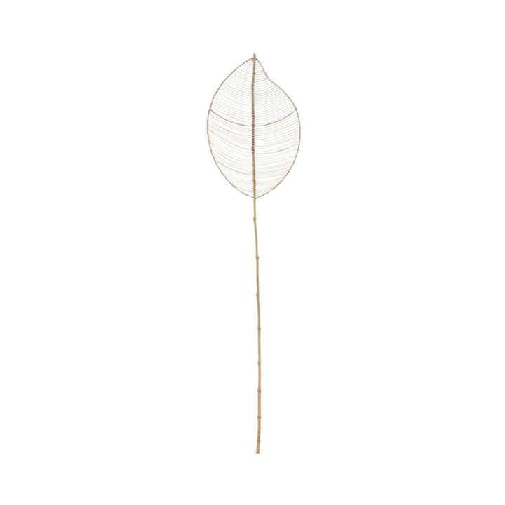 Front view of Deco Palm Leaf F showcasing its elongated open-weave leaf structure and bamboo stem.