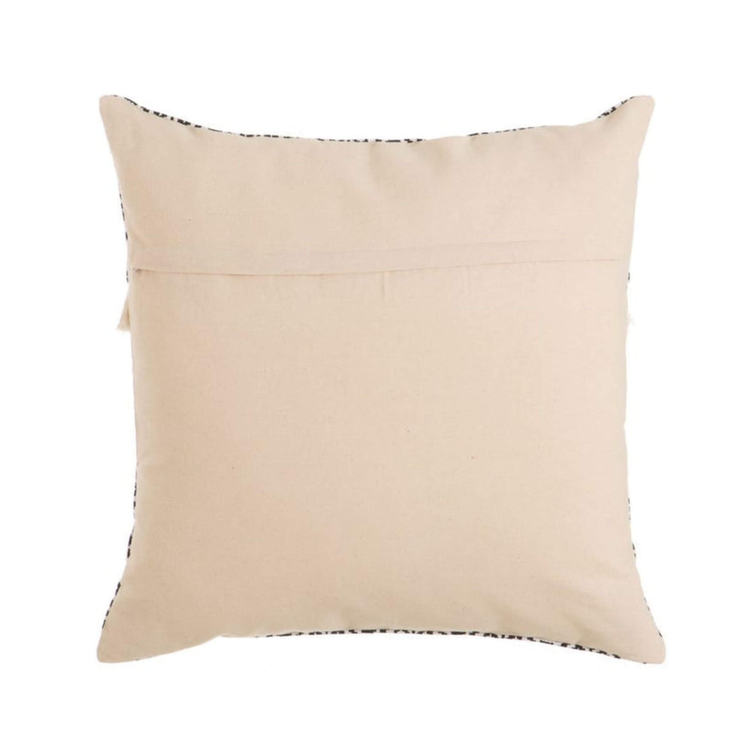 Rear view of plain beige cotton cushion