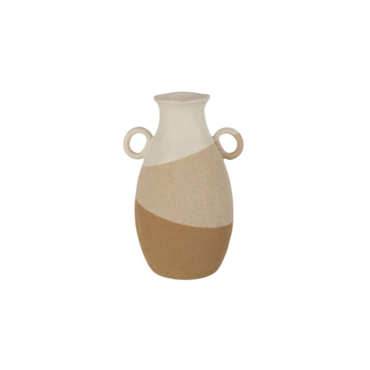 Medium Ceramic vase with rounded shape in white, beige, and brown tones