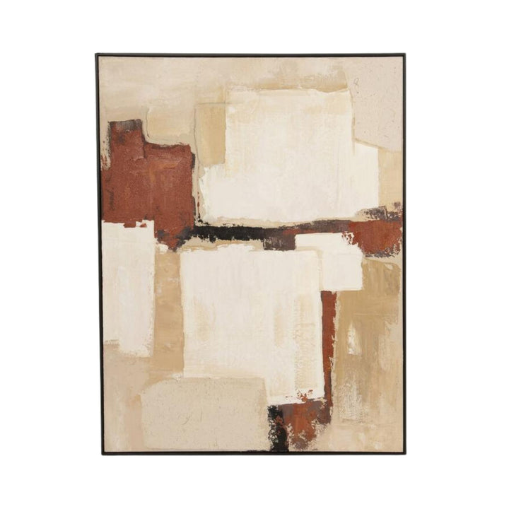 Front view of the Desert Layers painting highlighting its vertical abstract layout and framed finish.
