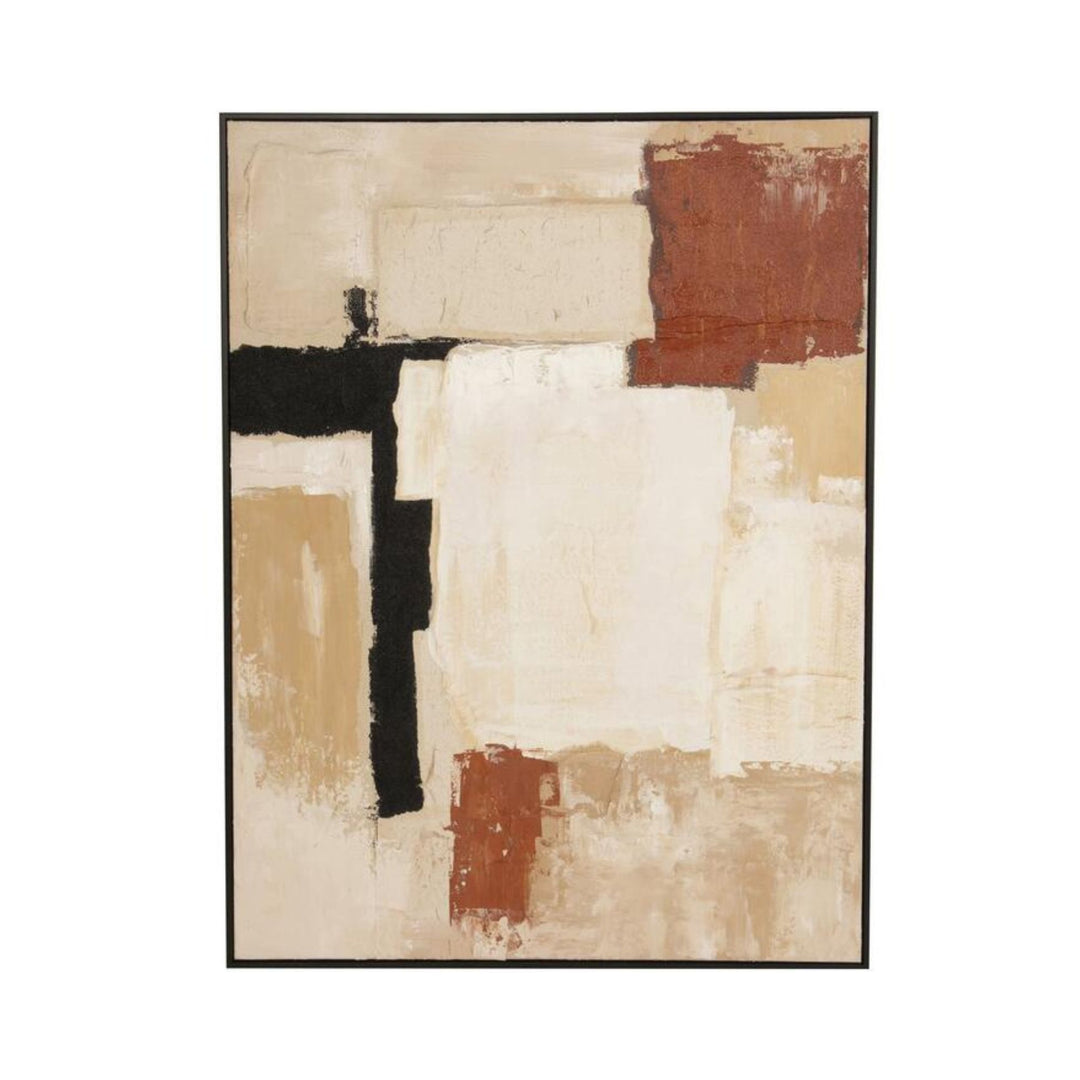 Front view of the Desert Layers painting showing its hand-painted abstract composition in neutral, terracotta, and black tones.