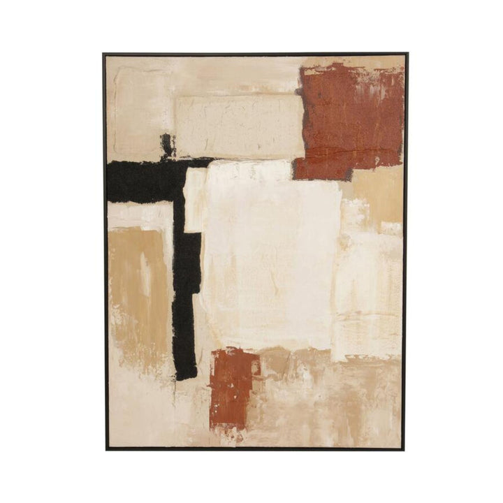 Front view of the Desert Layers painting showing its hand-painted abstract composition in neutral, terracotta, and black tones.