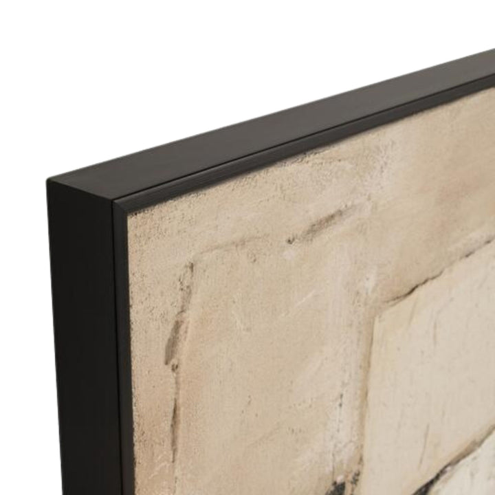 Close-up detail of the pine wood frame and painted canvas edge.