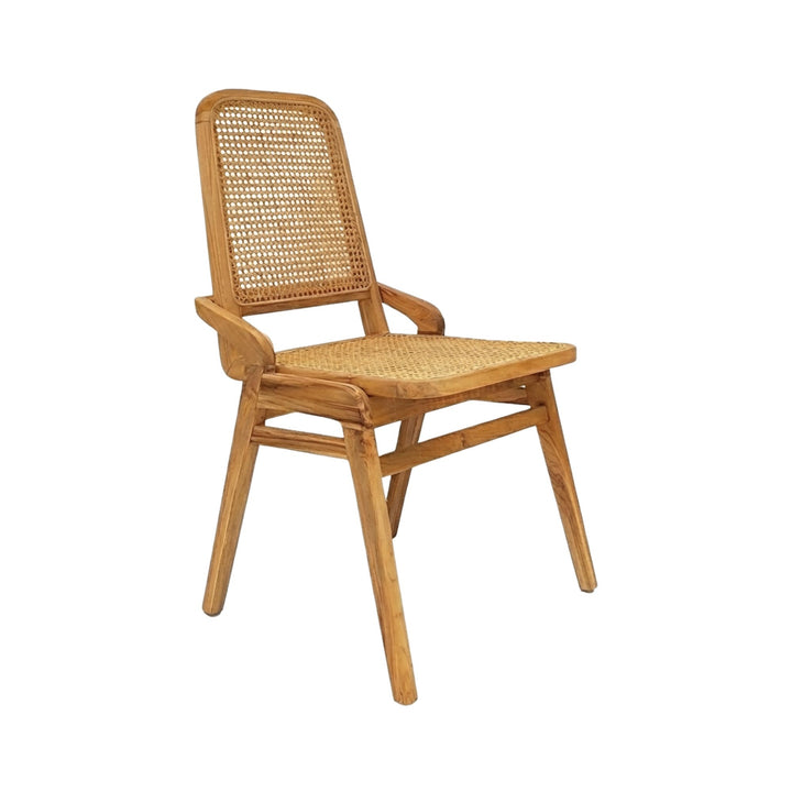 Desiderium teak dining chair with wicker backrest on a white background