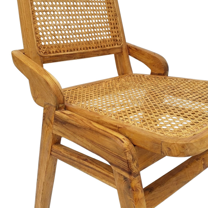 Desiderium teak dining chair with wicker seat and backrest on a white background