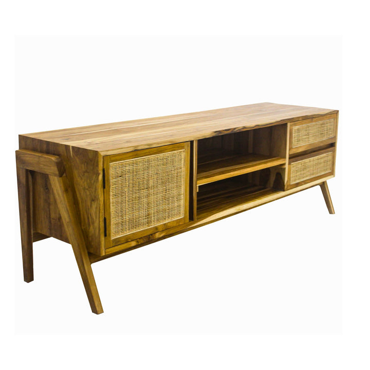 DESIDERIUM TEAK WOOD AND RATTAN TV CONSOLE | NATURAL 154X45X55CM