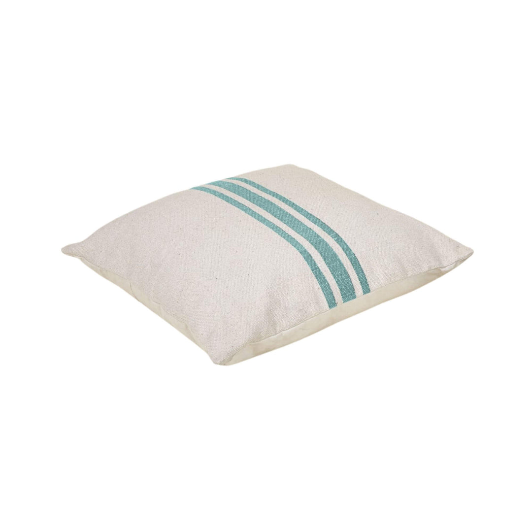 Large square ivory cushion with turquoise stripes