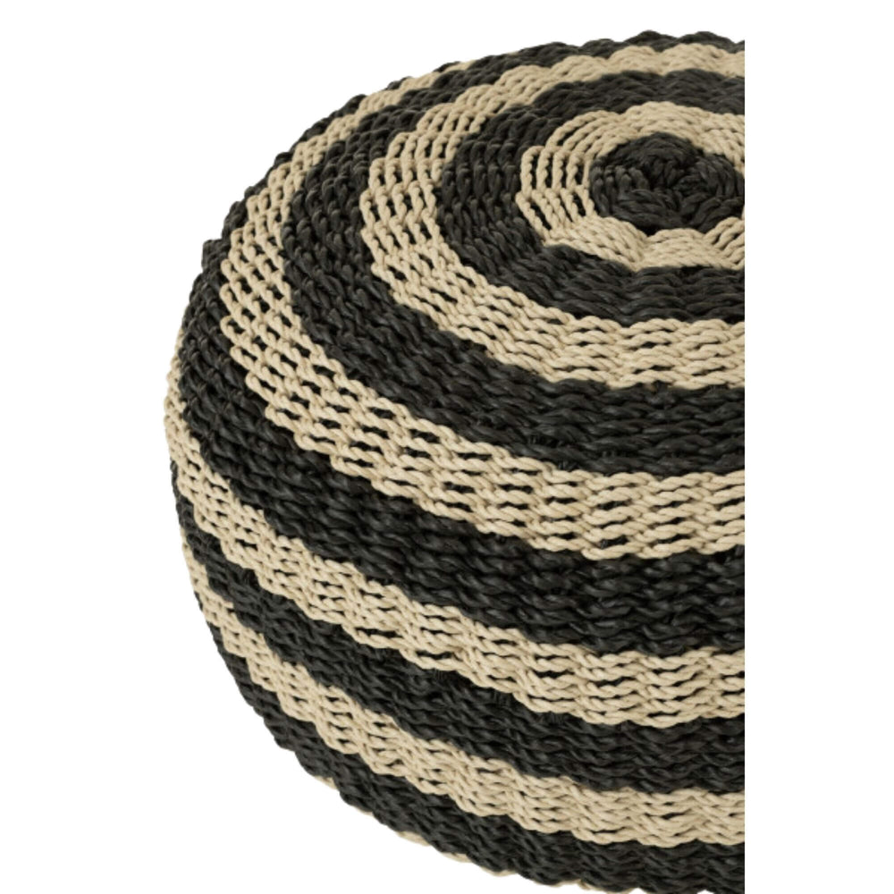 Close-up of raffia texture on the Diani Pouf showing circular weave pattern.