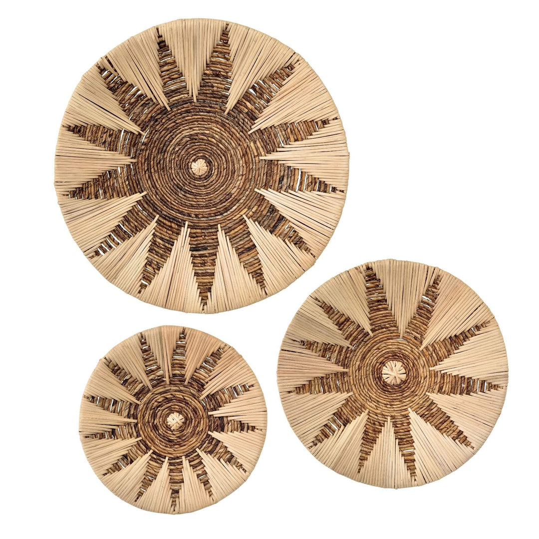 Set of three Diani Wall Deco Plates in natural banana and rattan