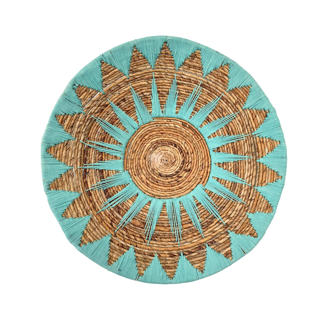 Diani Wall Deco Plate 60cm in turquoise and natural banana fiber and cotton