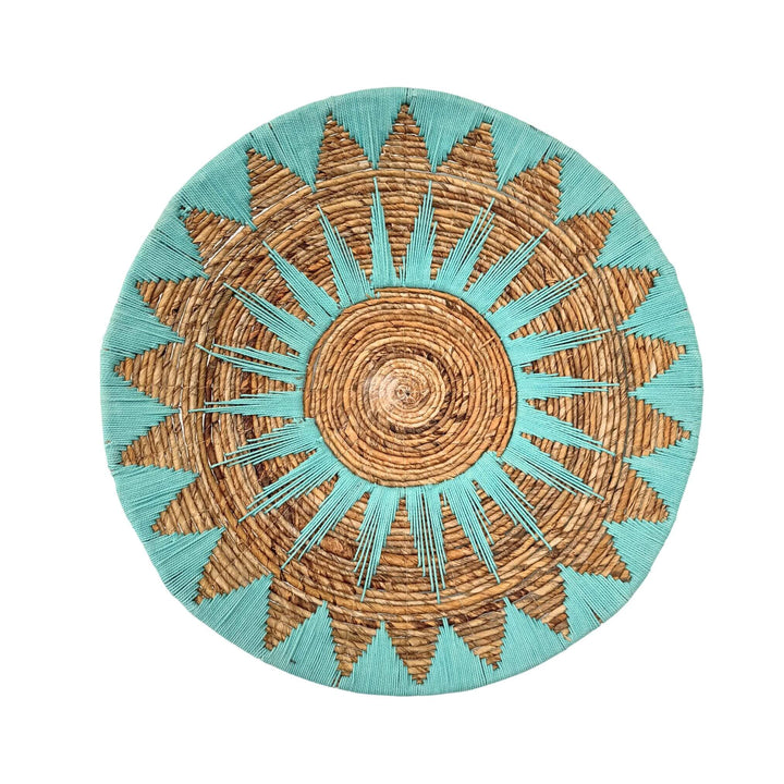 Diani Wall Deco Plate 60cm in turquoise and natural banana fiber and cotton