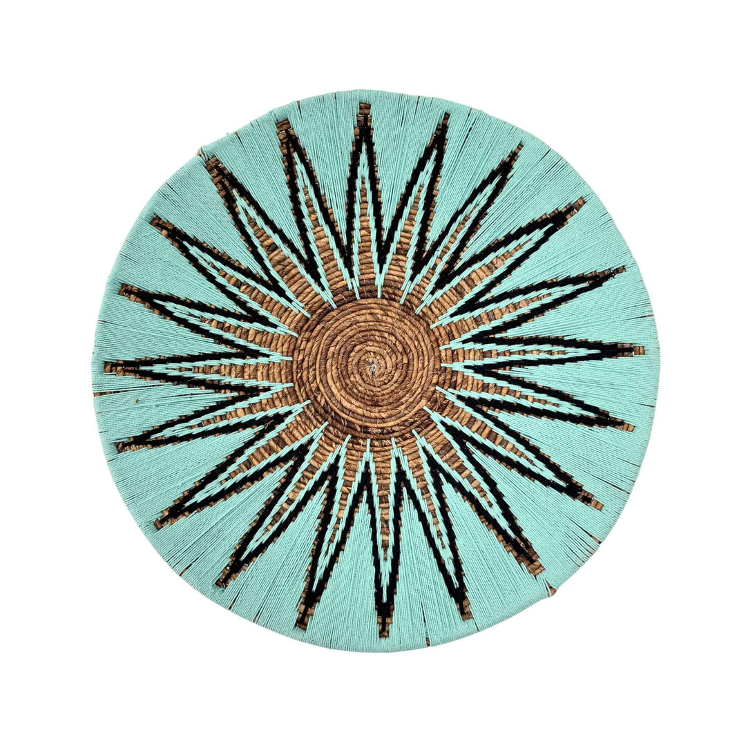 Diani Wall Deco 60cm in turquoise and black banana fiber and cotton with geometric starburst pattern