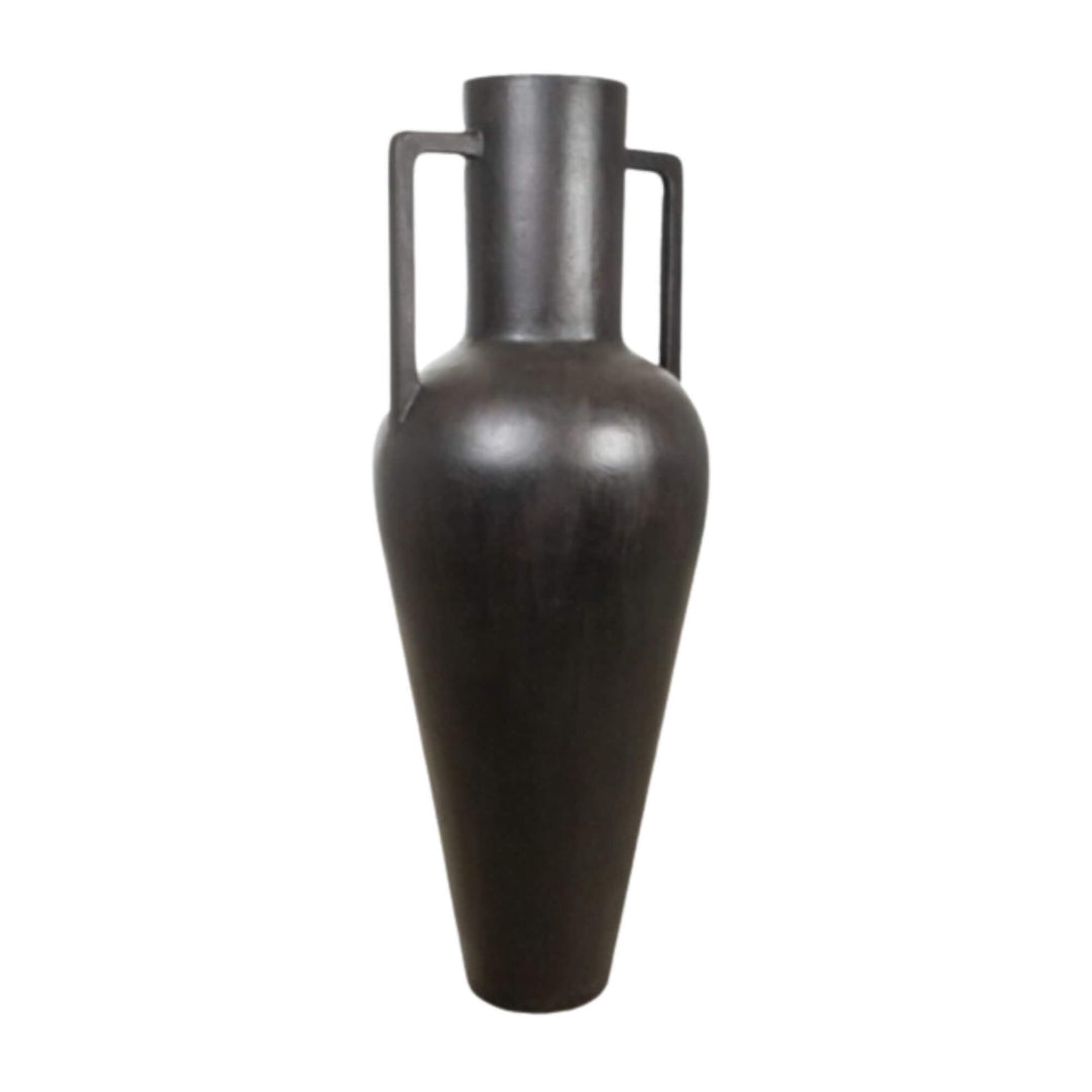 Tall black Dingle Ceramic Vase with matte finish and modern handles.