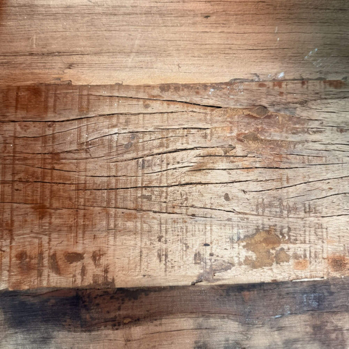 Detail of the reclaimed wood grain and handcrafted finish on the Dinka Console Table.
