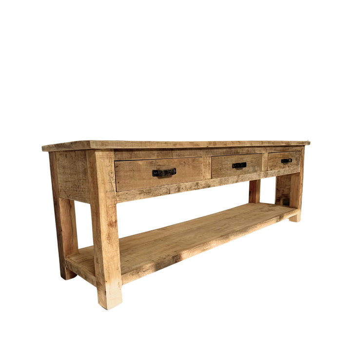 Large Angled view of Dinka TV console showing natural wood texture