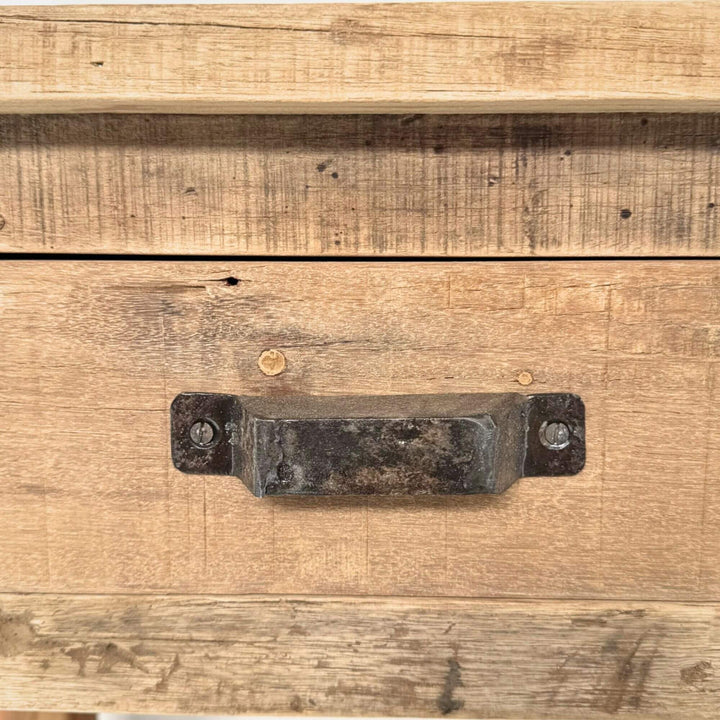 Wooden surface with a metal handle