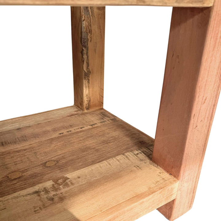 Wooden shelf with a rustic design on a white background