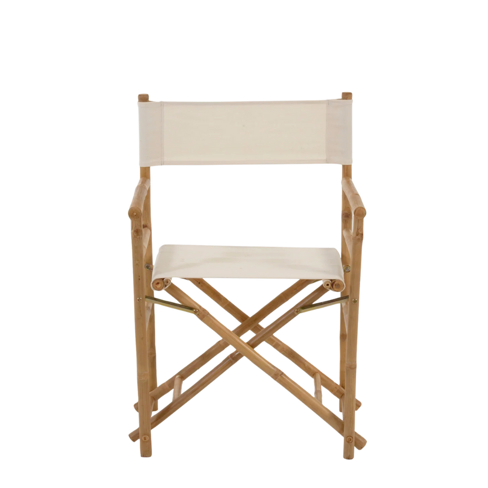 Director Buffalo Chair front view bamboo frame and cream fabric