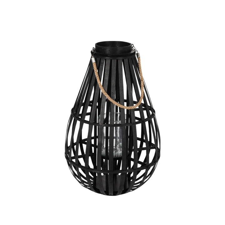 Single Small Drop lantern isolated on white background showing its curved form and rope handle.