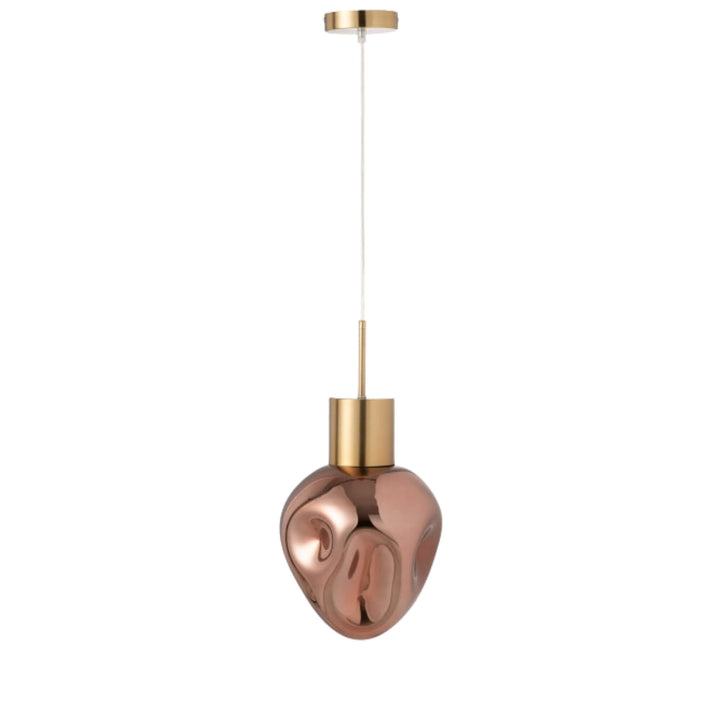 Front view of the Droplet Glass Ceiling Lamp with copper-toned sculptural glass shade.