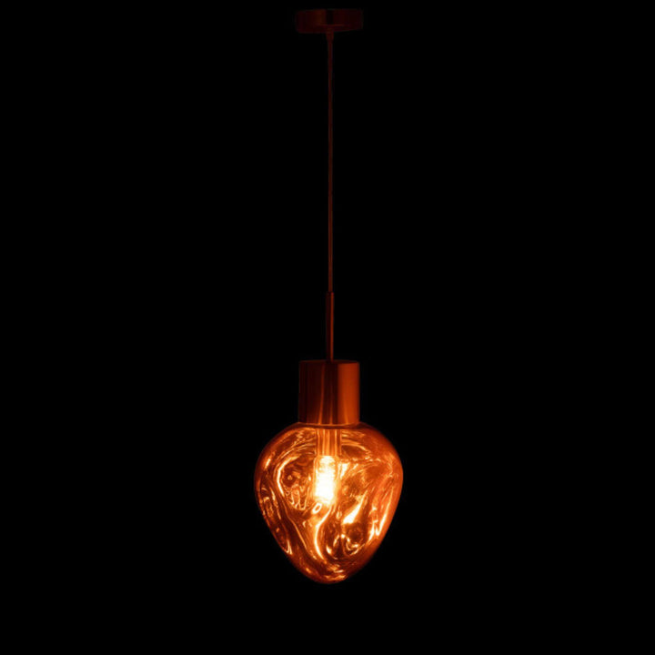 Illuminated Droplet Glass Ceiling Lamp emitting warm ambient light in a dark setting.