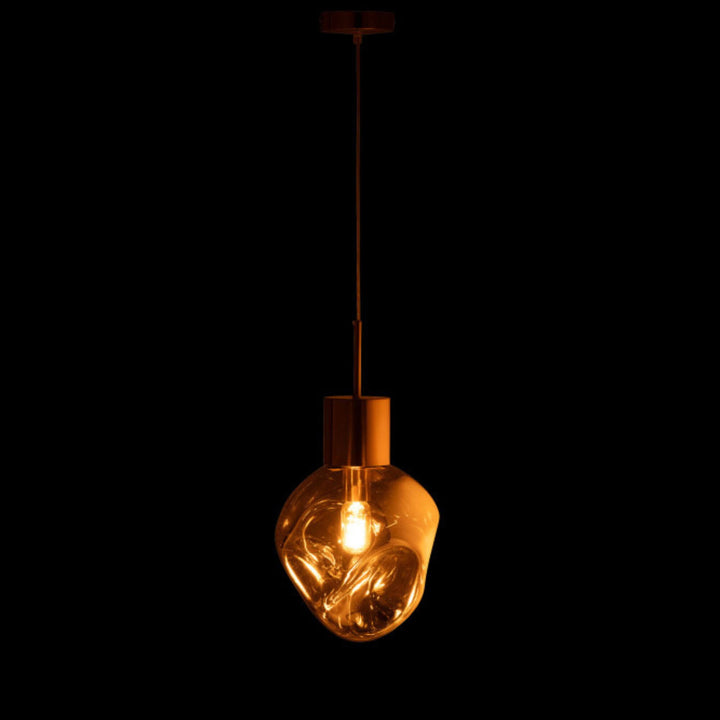 Dark background image emphasizing the warm glow inside the grey Droplet Glass Ceiling Lamp.