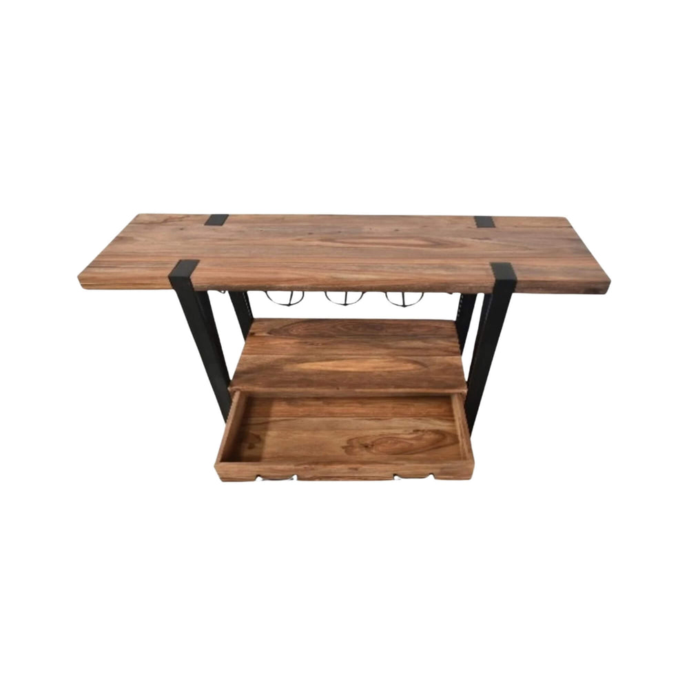Wooden bar console table with drawer and open shelf