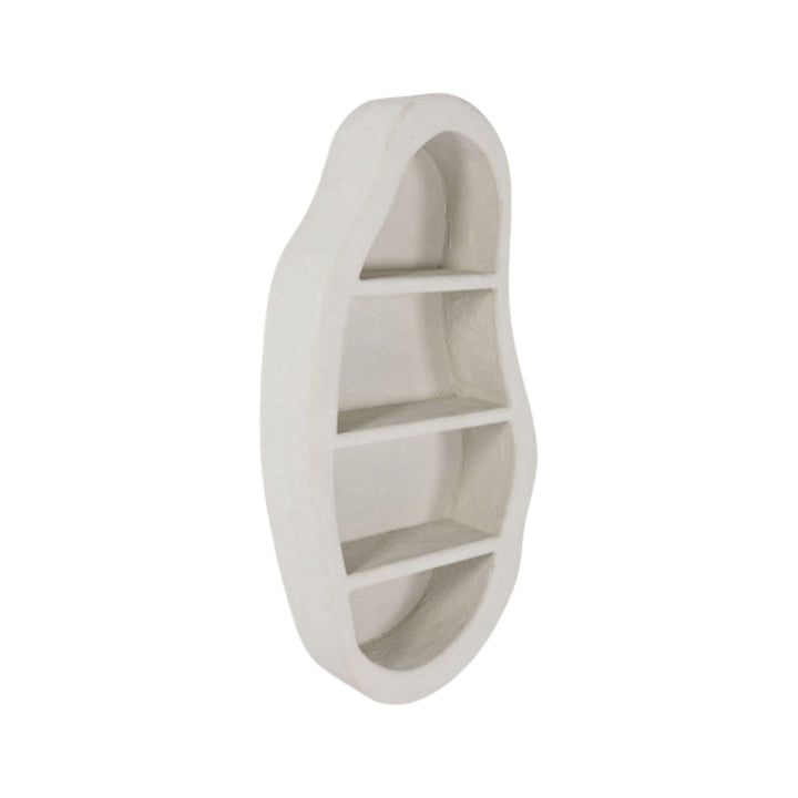 Side view of the wall shelf highlighting its curved silhouette and vertical proportions.