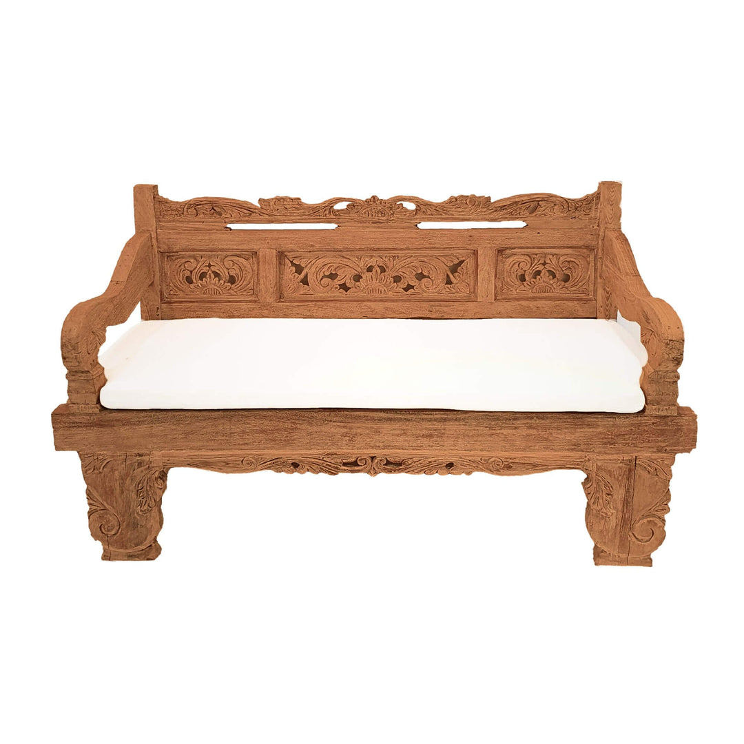 Carved DURIAN INDONESIAN CARVED TEAK WOOD DAYBED designs on a white background