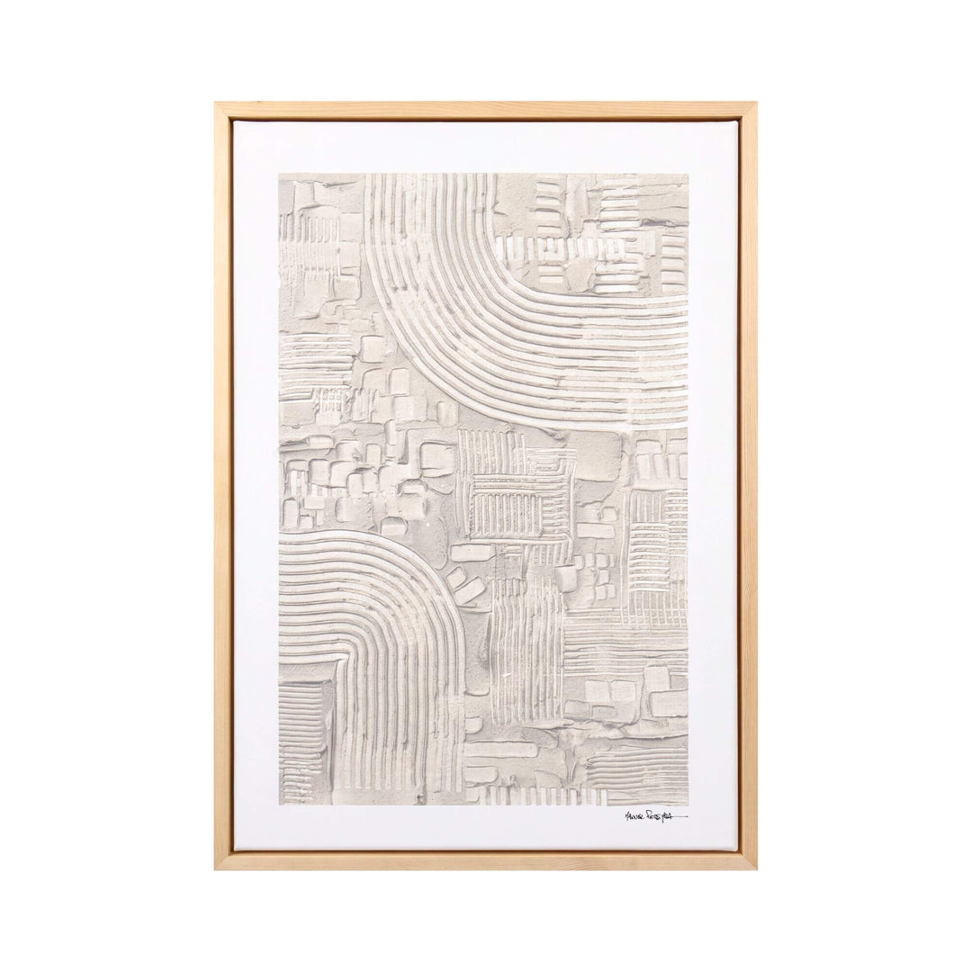 Front view of the Earth Current original painting by Manuel Pereyra with flowing textured relief in soft ivory tones