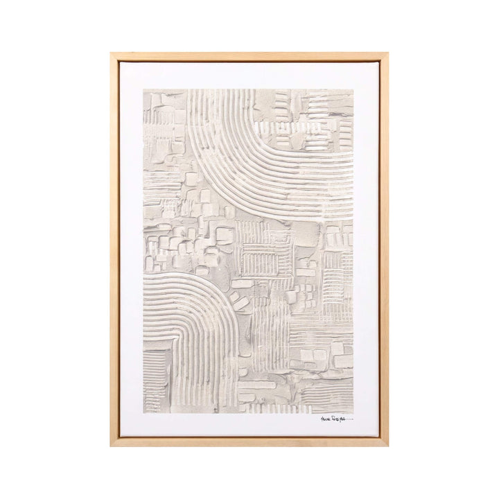 Front view of the Earth Current original painting by Manuel Pereyra with flowing textured relief in soft ivory tones