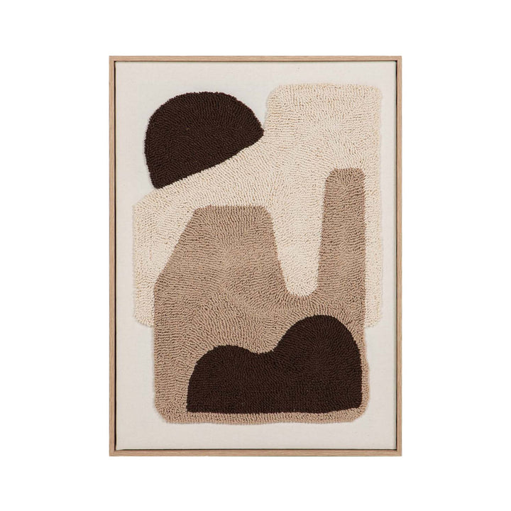Front view of one Earth Forms painting highlighting its abstract fabric shapes in layered neutral tones.