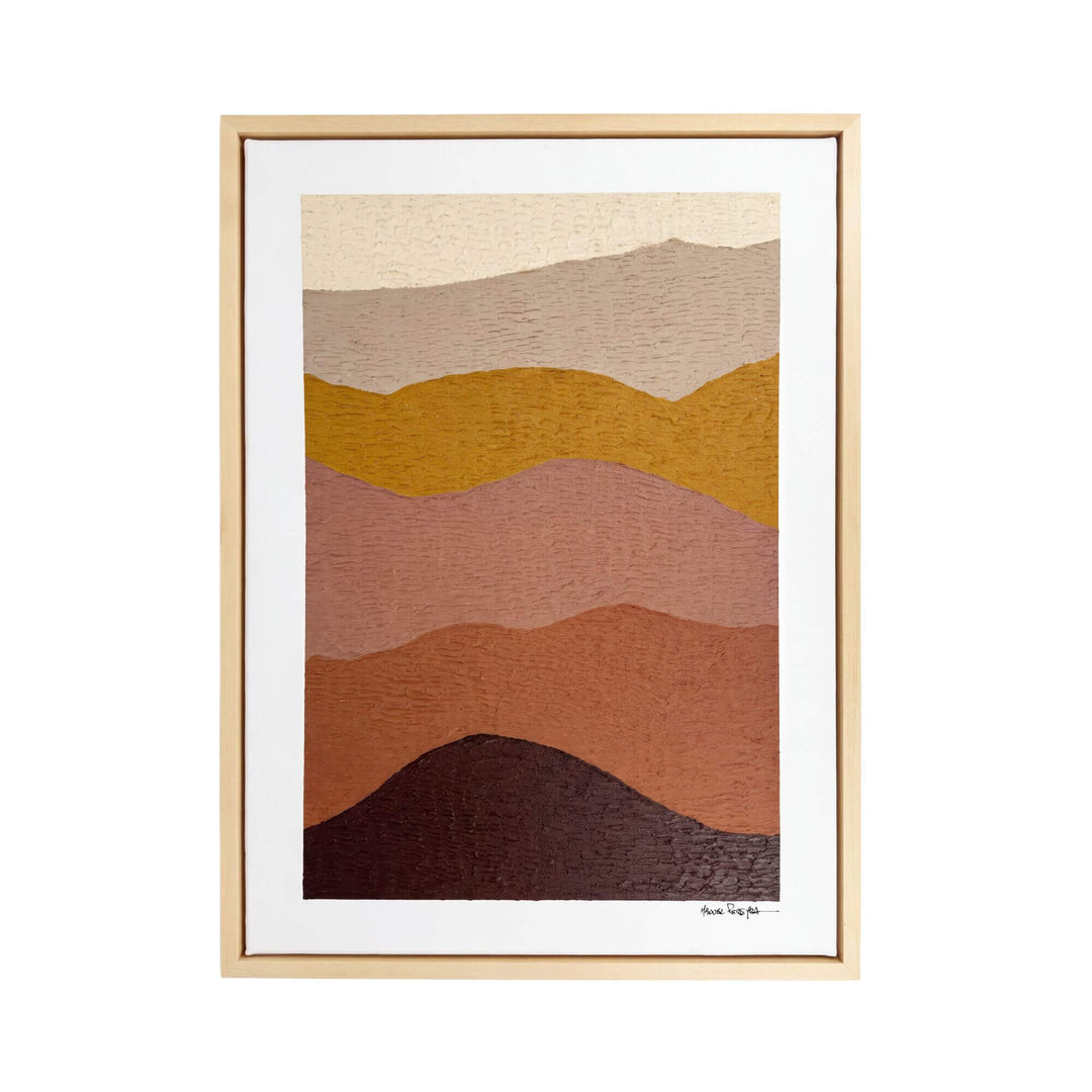 Front view of the Earth Horizon original painting with layered ivory, ochre, terracotta, and brown abstract forms